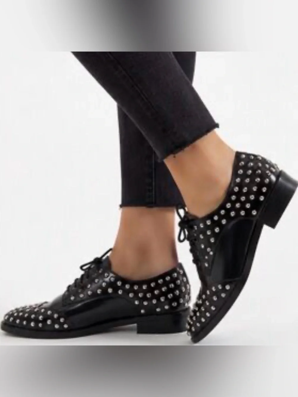 ZARA TRAFALUC Black Studded Oxford/Brogue Shoes Size 37